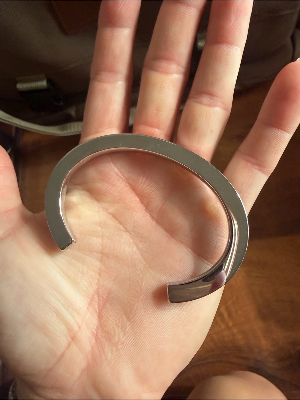 Polished Metal Open Cuff hair tie Bracelet - women’s Silver Finish